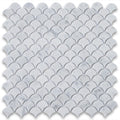 White Carrara Marble Fish Design (Fan Shape) Honed Mosaic Tile.