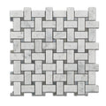 White Carrara Marble Honed Basketweave w/Gray Dots Mosaic Tile.