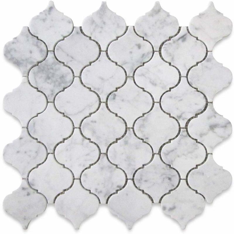 White Carrara Marble Lantern Honed Mosaic Tile.