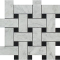 White Carrara Marble Large Basketweave with Black Dots Polished Mosaic Tile.