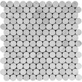 White Carrara Marble Penny Round Honed Mosaic Tile.