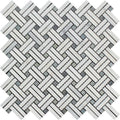 White Carrara Marble Stanza Blue Dot Polished Mosaic Tile.