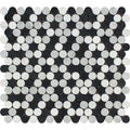 White Carrara Thassos Black Marble Penny Round Polished Mosaic Tile.