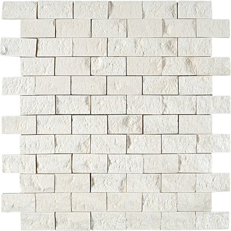White Pearl Limestone 1x2 Split Face Mosaic Tile.
